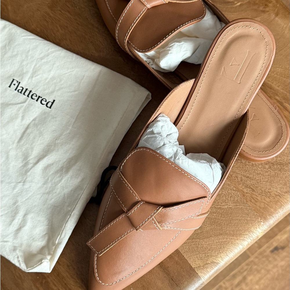 Flattered Cognac Leather Slip-Ons, made in Spain.